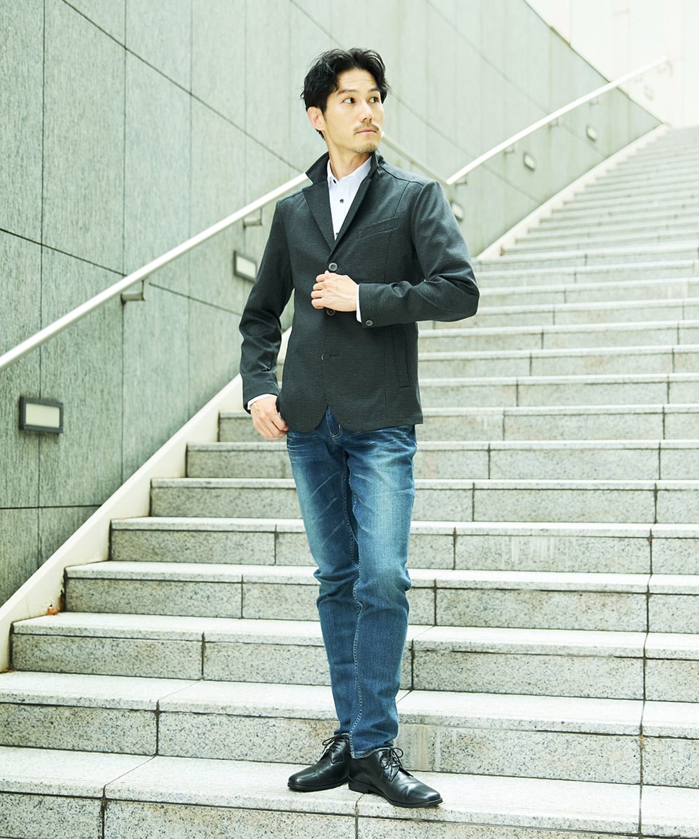 MKDAD57240 MK MICHEL KLEIN HOMME(MKミッシェルクランオム) 【セットアップ対応／ストレッチ】TECEASY千鳥柄コンバーチブルジャケット ダークグレー