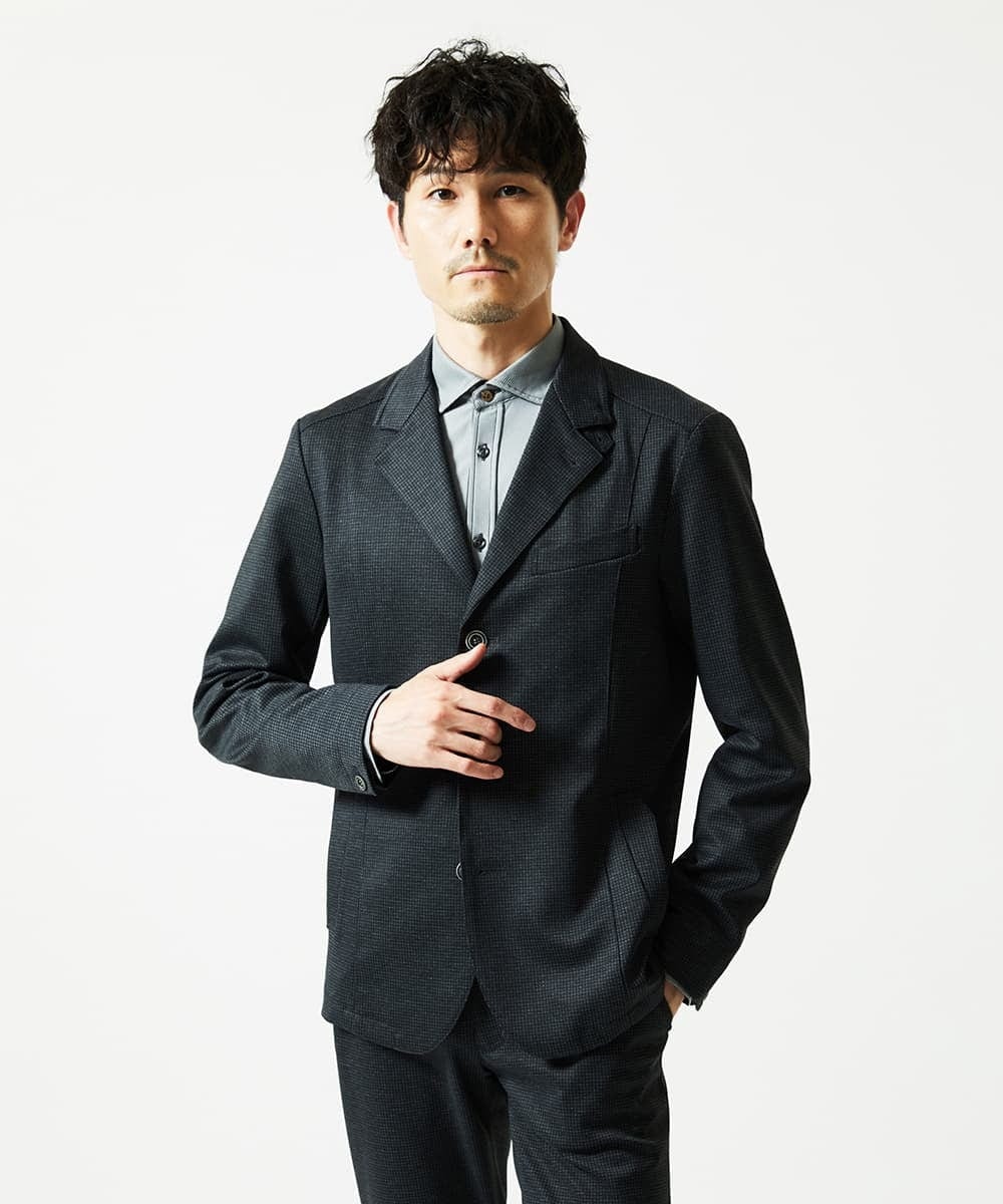 MKDAD57240 MK MICHEL KLEIN HOMME(MKミッシェルクランオム) 【セットアップ対応／ストレッチ】TECEASY千鳥柄コンバーチブルジャケット ダークグレー