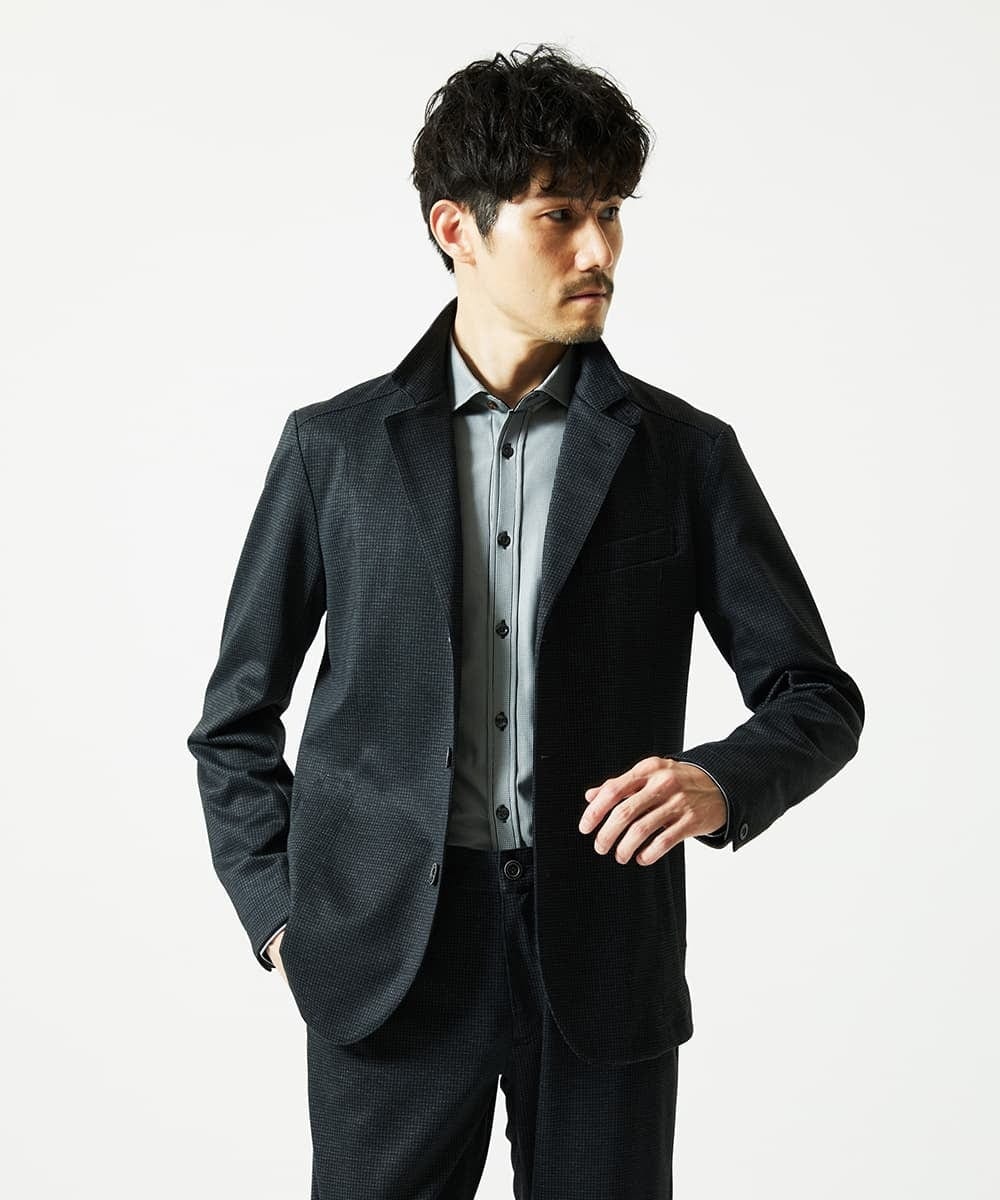 MKDAD57240 MK MICHEL KLEIN HOMME(MKミッシェルクランオム) 【セットアップ対応／ストレッチ】TECEASY千鳥柄コンバーチブルジャケット ダークグレー