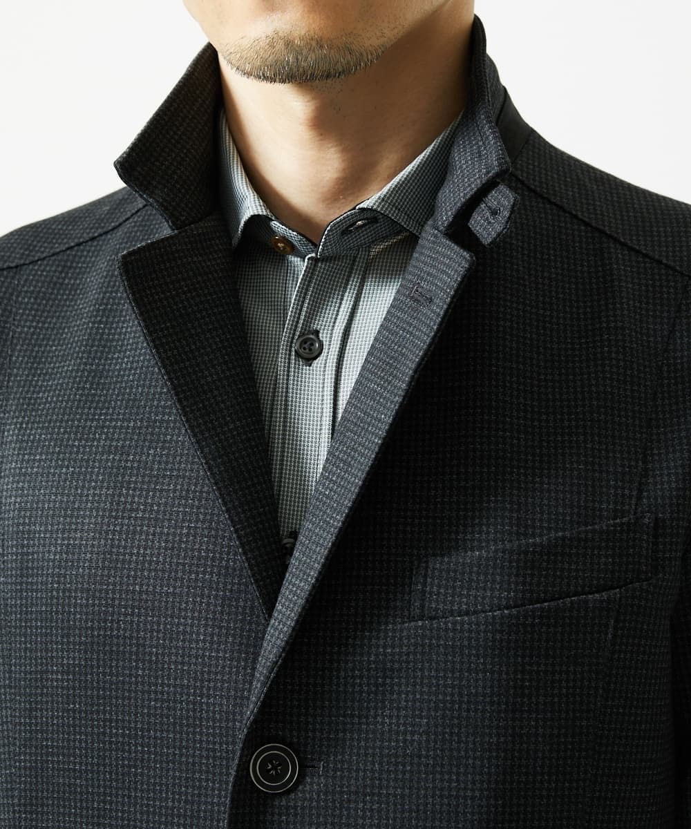 MKDAD57240 MK MICHEL KLEIN HOMME(MKミッシェルクランオム) 【セットアップ対応／ストレッチ】TECEASY千鳥柄コンバーチブルジャケット ダークグレー