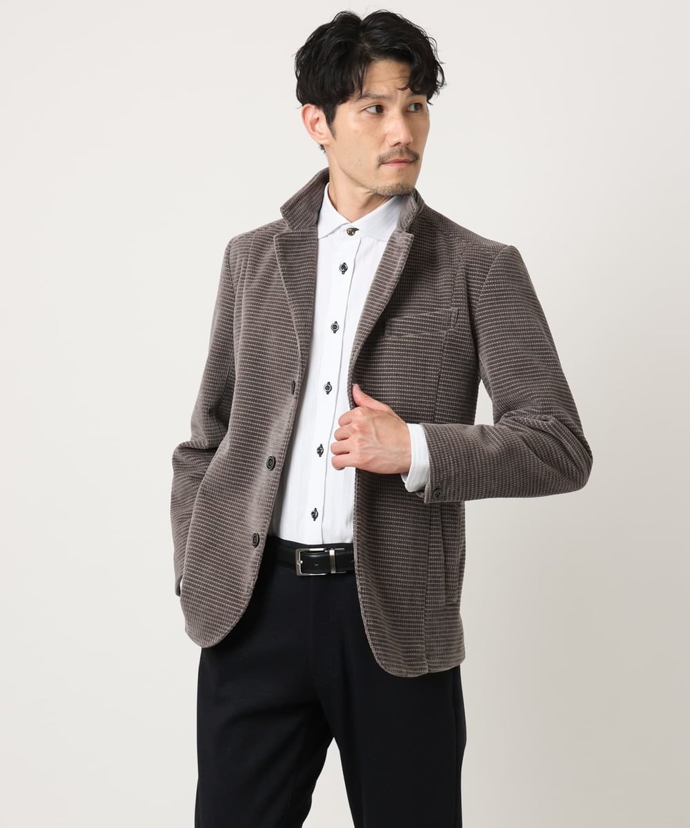 MKDAD63240 MK MICHEL KLEIN HOMME(MKミッシェルクランオム) 【大人の艶感/４サイズ展開/ストレッチ】ワッフルモールコンバーチブルジャケット ダークグレー