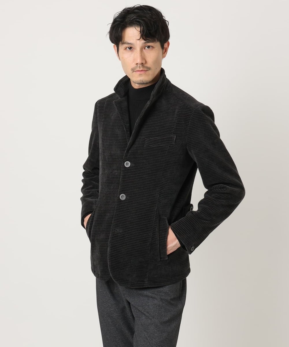 MKDAD63240 MK MICHEL KLEIN HOMME(MKミッシェルクランオム) 【大人の艶感/４サイズ展開/ストレッチ】ワッフルモールコンバーチブルジャケット ブラック
