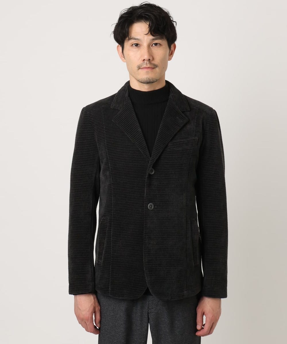 MKDAD63240 MK MICHEL KLEIN HOMME(MKミッシェルクランオム) 【大人の艶感/４サイズ展開/ストレッチ】ワッフルモールコンバーチブルジャケット ブラック