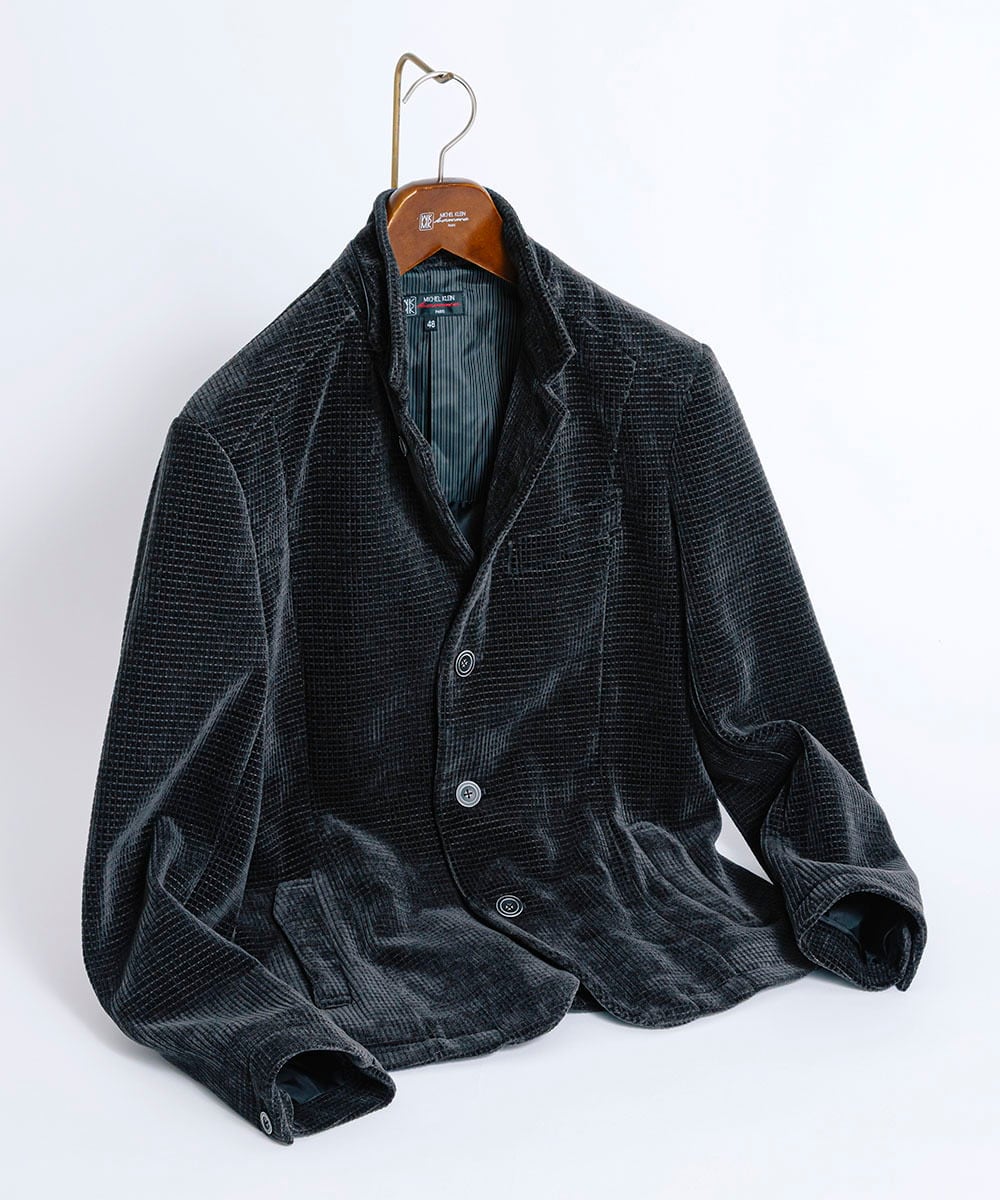 MKDAD63240 MK MICHEL KLEIN HOMME(MKミッシェルクランオム) 【大人の艶感/４サイズ展開/ストレッチ】ワッフルモールコンバーチブルジャケット ブラック