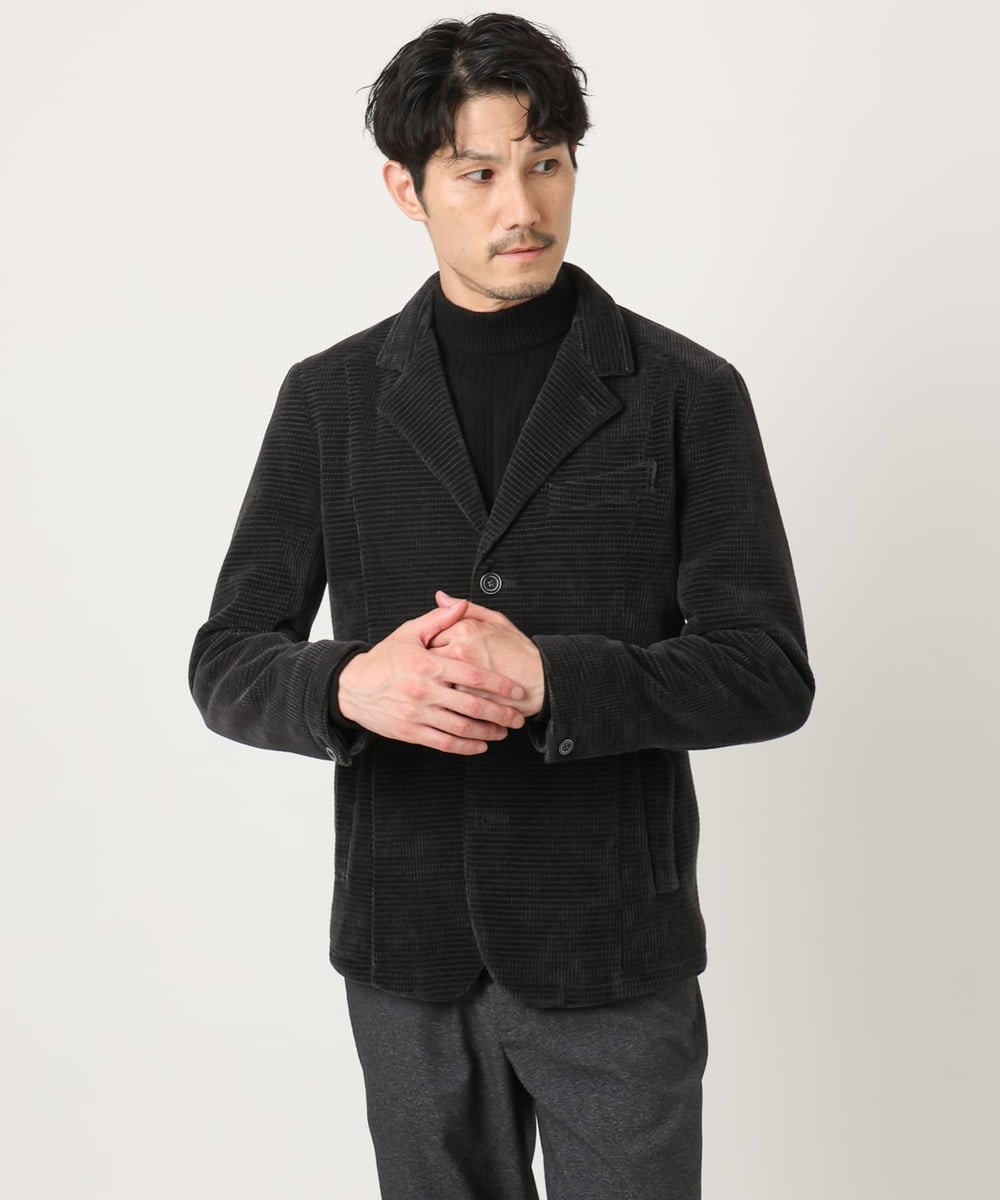 MKDAD63240 MK MICHEL KLEIN HOMME(MKミッシェルクランオム) 【大人の艶感/４サイズ展開/ストレッチ】ワッフルモールコンバーチブルジャケット ブラック