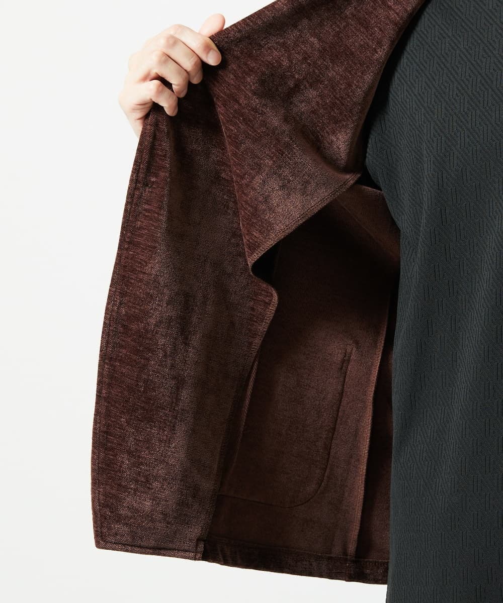 MKDAF58135 MK MICHEL KLEIN HOMME(MKミッシェルクランオム) 【ふわふわ質感/ストレッチ／洗える】ベロアタッチ／LUXモールジャケット オレンジ