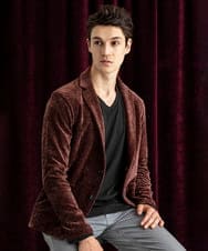 MKDAF58135 MK MICHEL KLEIN HOMME(MKミッシェルクランオム) 【ふわふわ質感/ストレッチ／洗える】ベロアタッチ／LUXモールジャケット オレンジ
