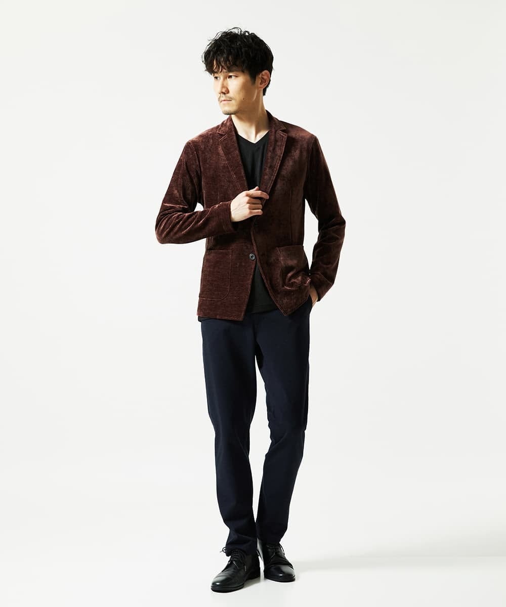 MKDAF58135 MK MICHEL KLEIN HOMME(MKミッシェルクランオム) 【ふわふわ質感/ストレッチ／洗える】ベロアタッチ／LUXモールジャケット オレンジ