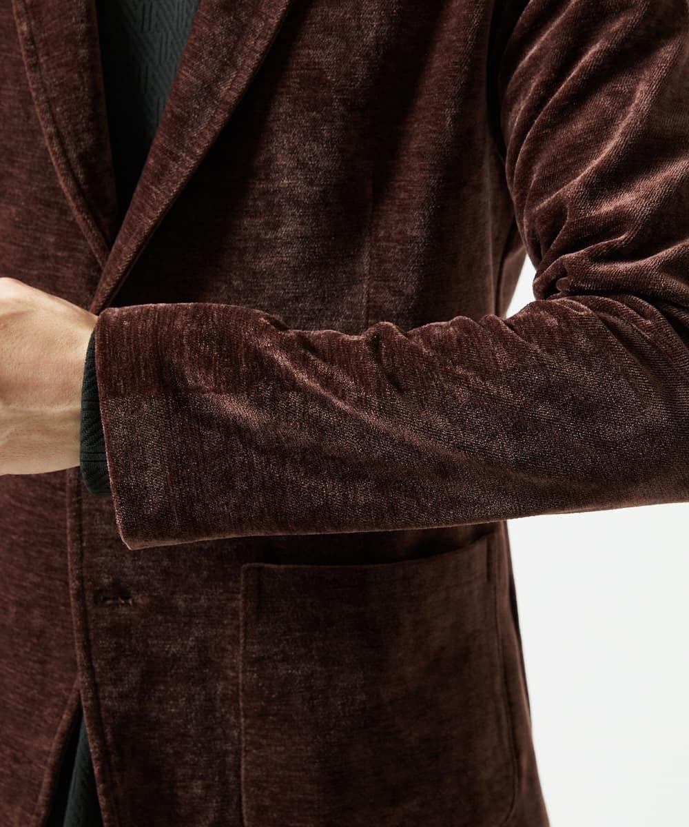 MKDAF58135 MK MICHEL KLEIN HOMME(MKミッシェルクランオム) 【ふわふわ質感/ストレッチ／洗える】ベロアタッチ／LUXモールジャケット オレンジ