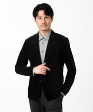 MKDAF58135 MK MICHEL KLEIN HOMME(MKミッシェルクランオム) 【ふわふわ質感/ストレッチ／洗える】ベロアタッチ／LUXモールジャケット ブラック