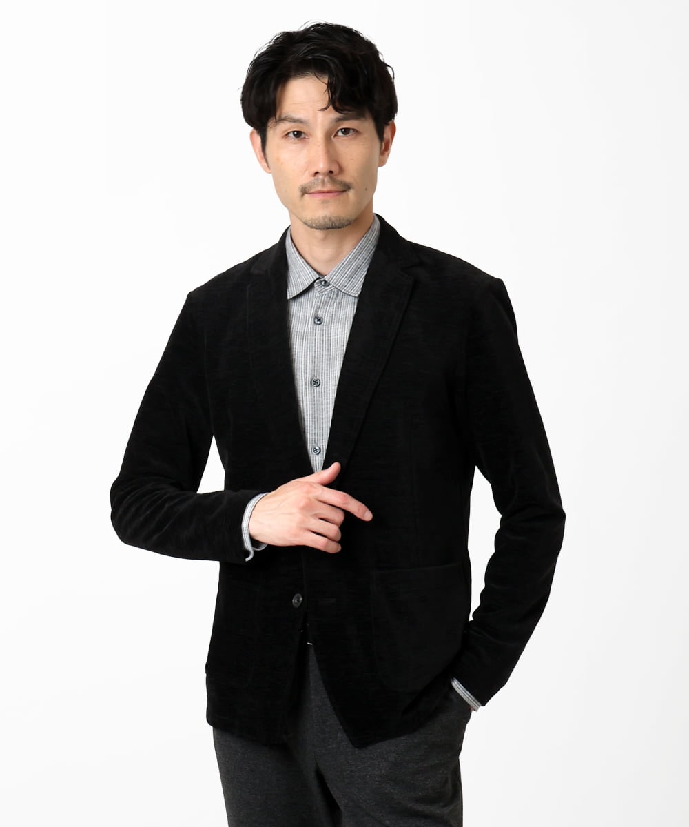 MKDAF58135 MK MICHEL KLEIN HOMME(MKミッシェルクランオム) 【ふわふわ質感/ストレッチ／洗える】ベロアタッチ／LUXモールジャケット ブラック