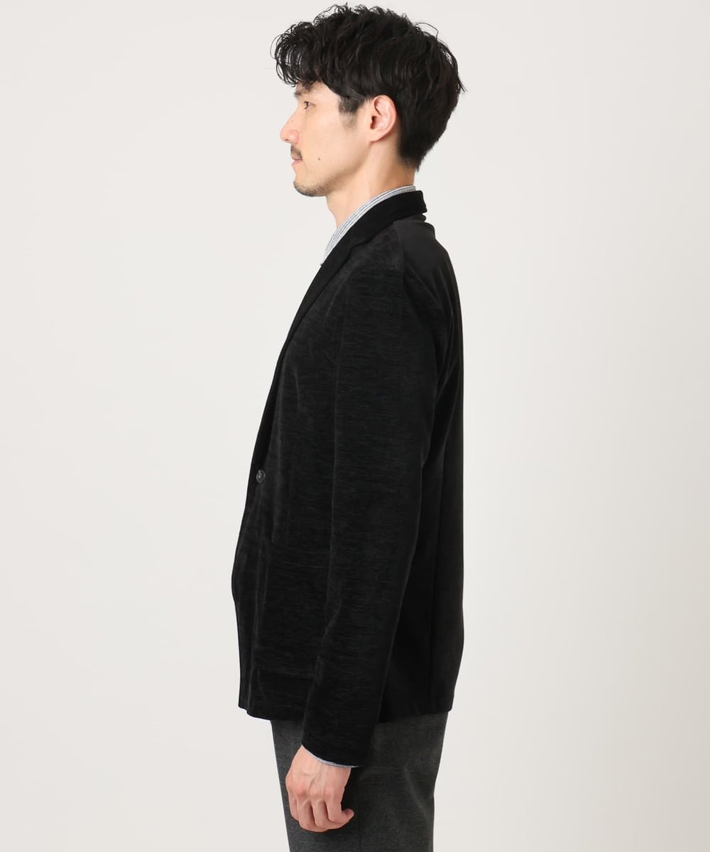 MKDAF58135 MK MICHEL KLEIN HOMME(MKミッシェルクランオム) 【ふわふわ質感/ストレッチ／洗える】ベロアタッチ／LUXモールジャケット ブラック