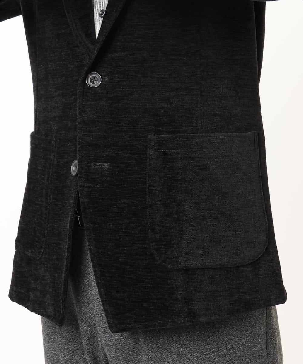 MKDAF58135 MK MICHEL KLEIN HOMME(MKミッシェルクランオム) 【ふわふわ質感/ストレッチ／洗える】ベロアタッチ／LUXモールジャケット ブラック