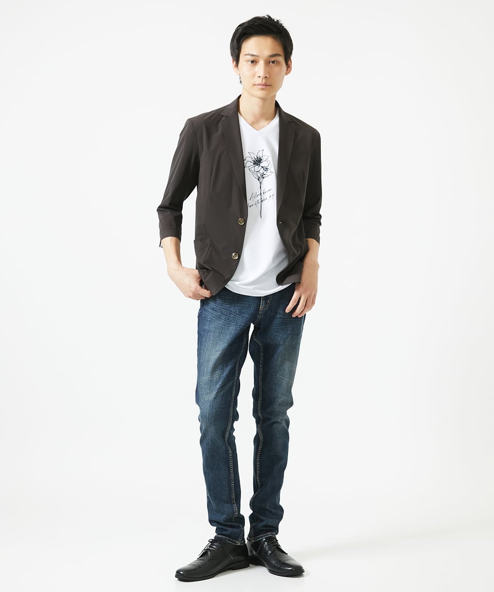 MKDGA51150 MK MICHEL KLEIN HOMME(MKミッシェルクランオム) 【セットアップ対応】七分袖ジャケット / ニュートラルストレッチ ブラウン
