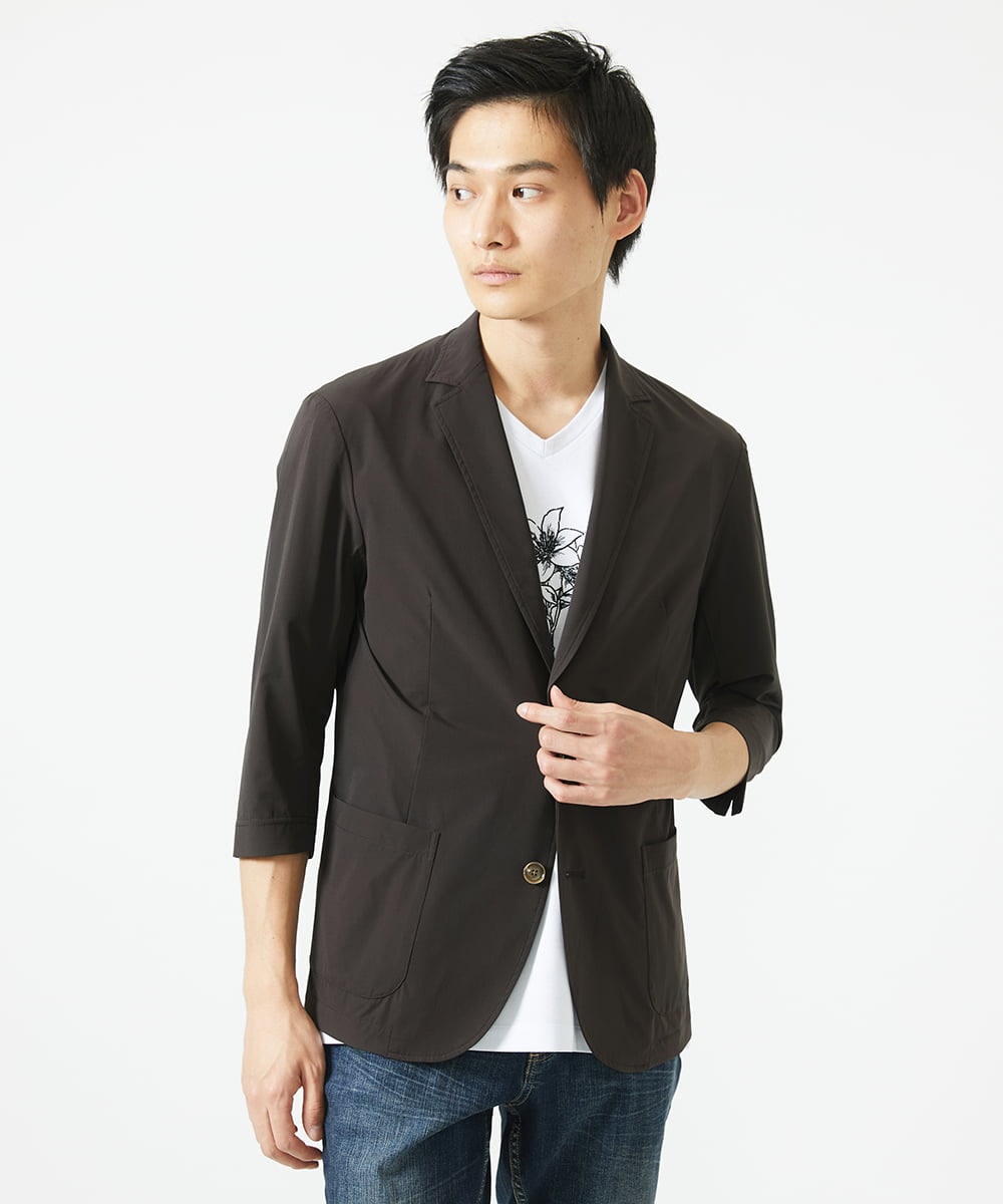 MKDGA51150 MK MICHEL KLEIN HOMME(MKミッシェルクランオム) 【セットアップ対応】七分袖ジャケット / ニュートラルストレッチ ブラウン