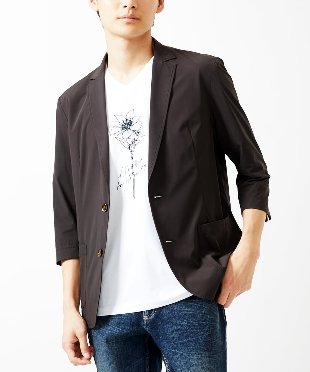 MKDGA51150 MK MICHEL KLEIN HOMME(MKミッシェルクランオム) 【セットアップ対応】七分袖ジャケット / ニュートラルストレッチ ブラウン