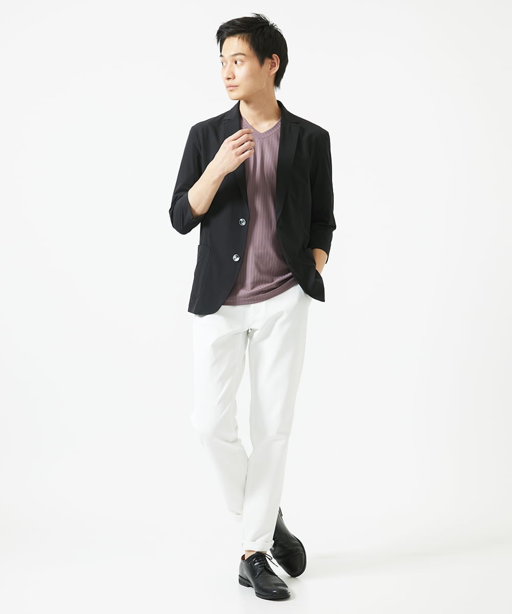 MKDGA51150 MK MICHEL KLEIN HOMME(MKミッシェルクランオム) 【セットアップ対応】七分袖ジャケット / ニュートラルストレッチ ブラック