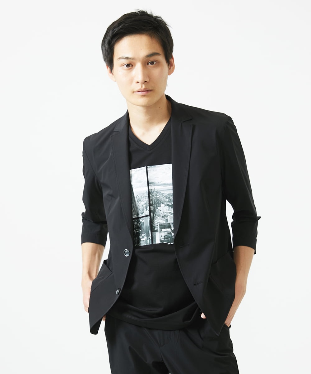 MKDGA51150 MK MICHEL KLEIN HOMME(MKミッシェルクランオム) 【セットアップ対応】七分袖ジャケット / ニュートラルストレッチ ブラック