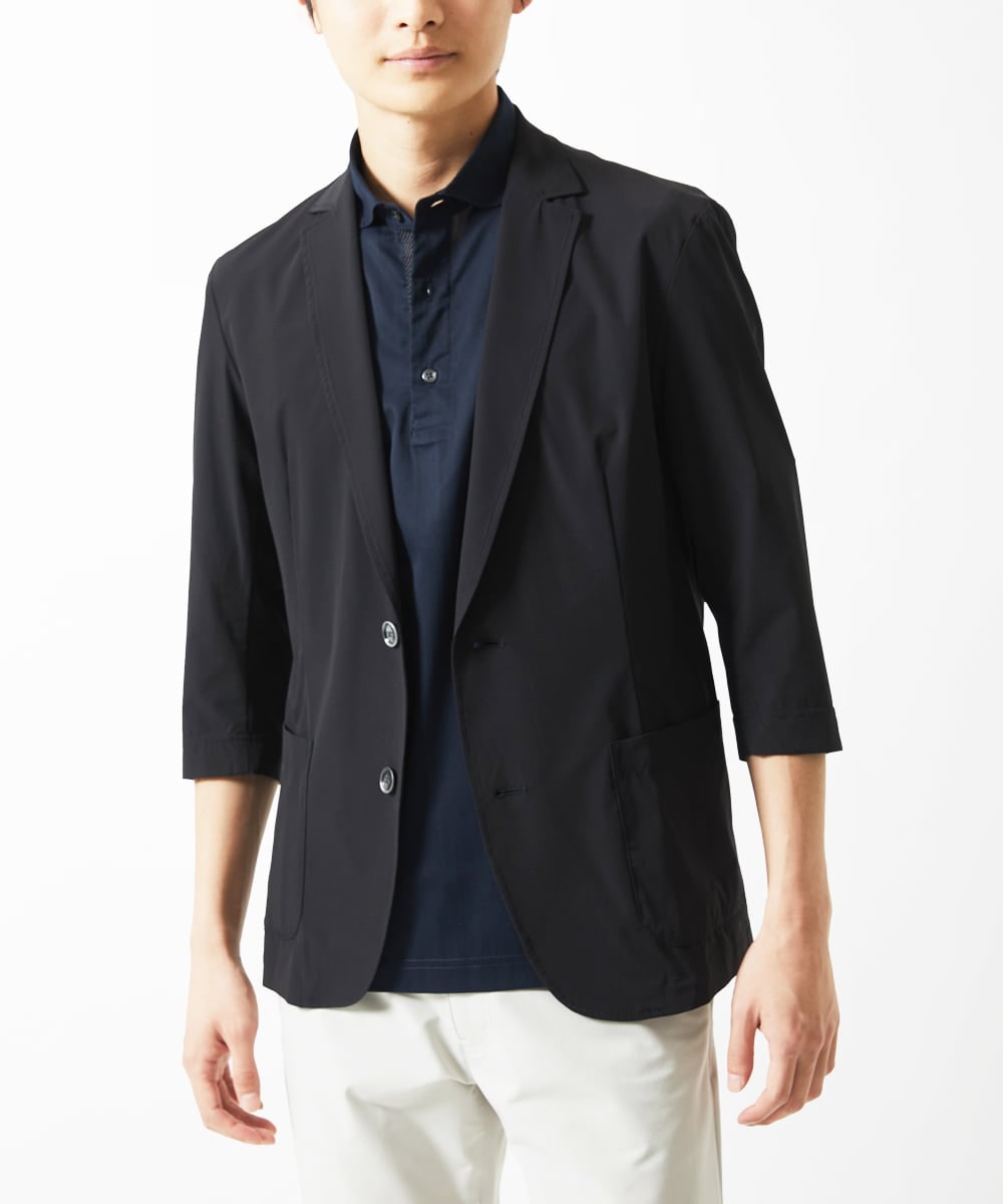 MKDGA51150 MK MICHEL KLEIN HOMME(MKミッシェルクランオム) 【セットアップ対応】七分袖ジャケット / ニュートラルストレッチ ブラック