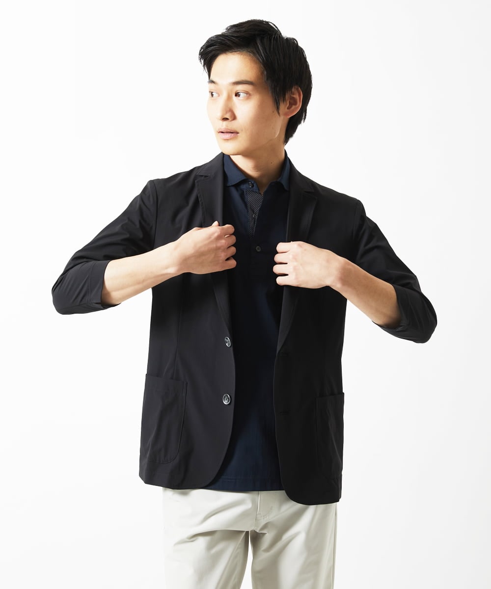 MKDGA51150 MK MICHEL KLEIN HOMME(MKミッシェルクランオム) 【セットアップ対応】七分袖ジャケット / ニュートラルストレッチ ブラック