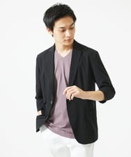 MKDGA51150 MK MICHEL KLEIN HOMME(MKミッシェルクランオム) 【セットアップ対応】七分袖ジャケット / ニュートラルストレッチ ブラック