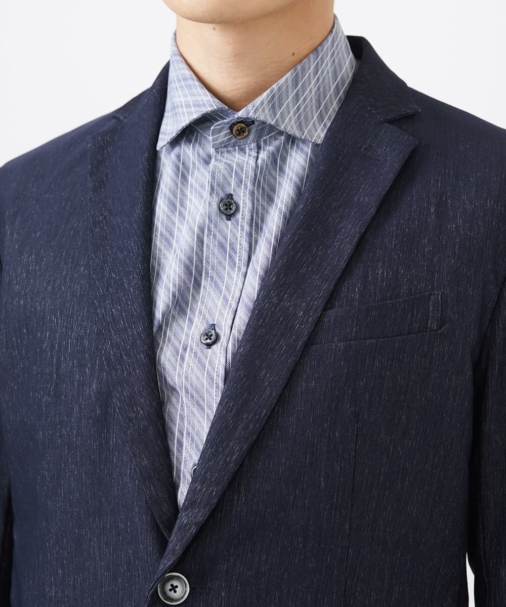 MKDGA55180 MK MICHEL KLEIN HOMME(MKミッシェルクランオム) 【セットアップ対応 / 撥水 / ストレッチ】ハケメシャンブレージャケット ネイビー