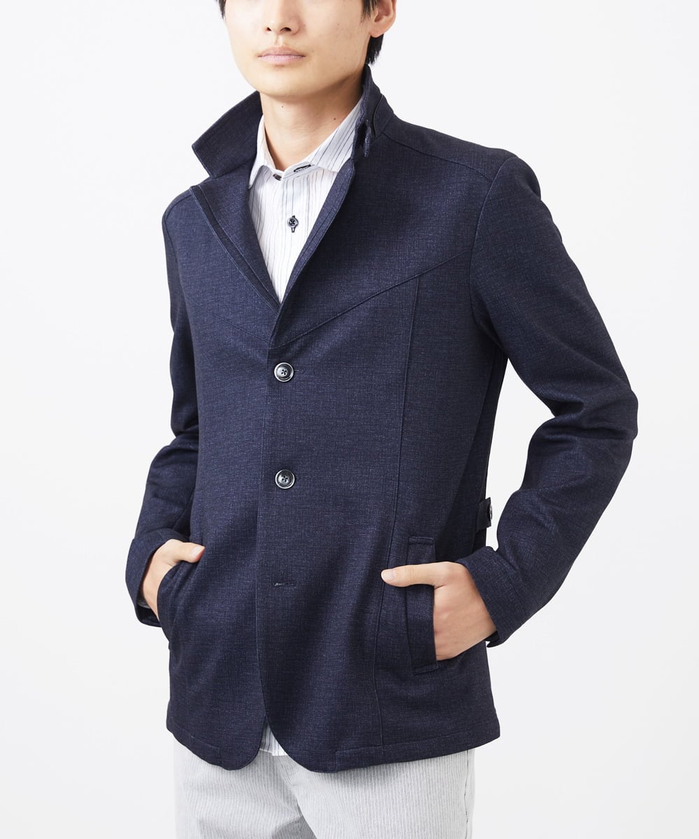 MKDGA56240 MK MICHEL KLEIN HOMME(MKミッシェルクランオム) 【イージーケアジャージ素材使用】コンバーチブルジャケット/TECEASYJERSEY2025 ネイビー(57)