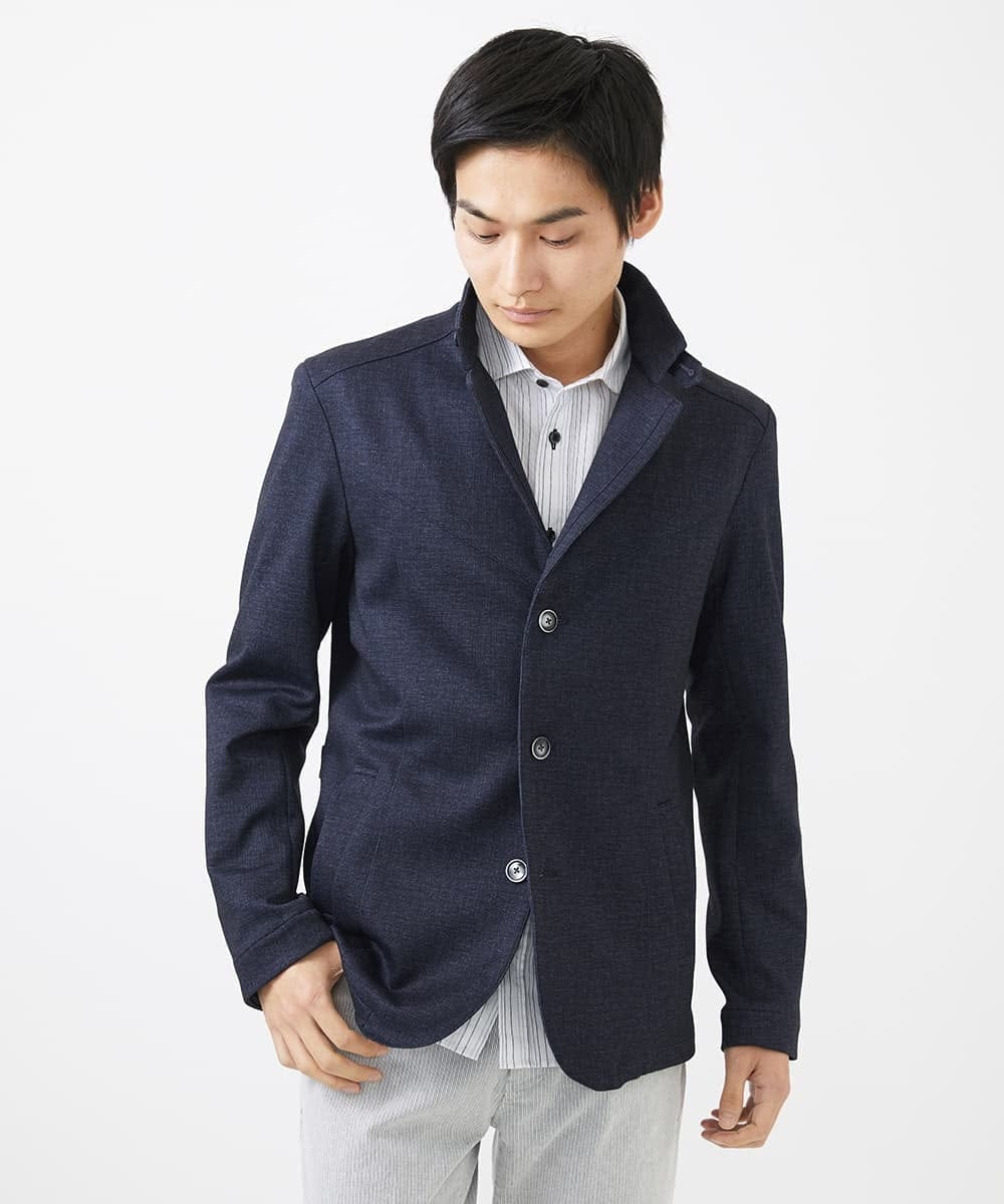 MKDGA56240 MK MICHEL KLEIN HOMME(MKミッシェルクランオム) 【イージーケアジャージ素材使用】コンバーチブルジャケット/TECEASYJERSEY2025 ネイビー(57)