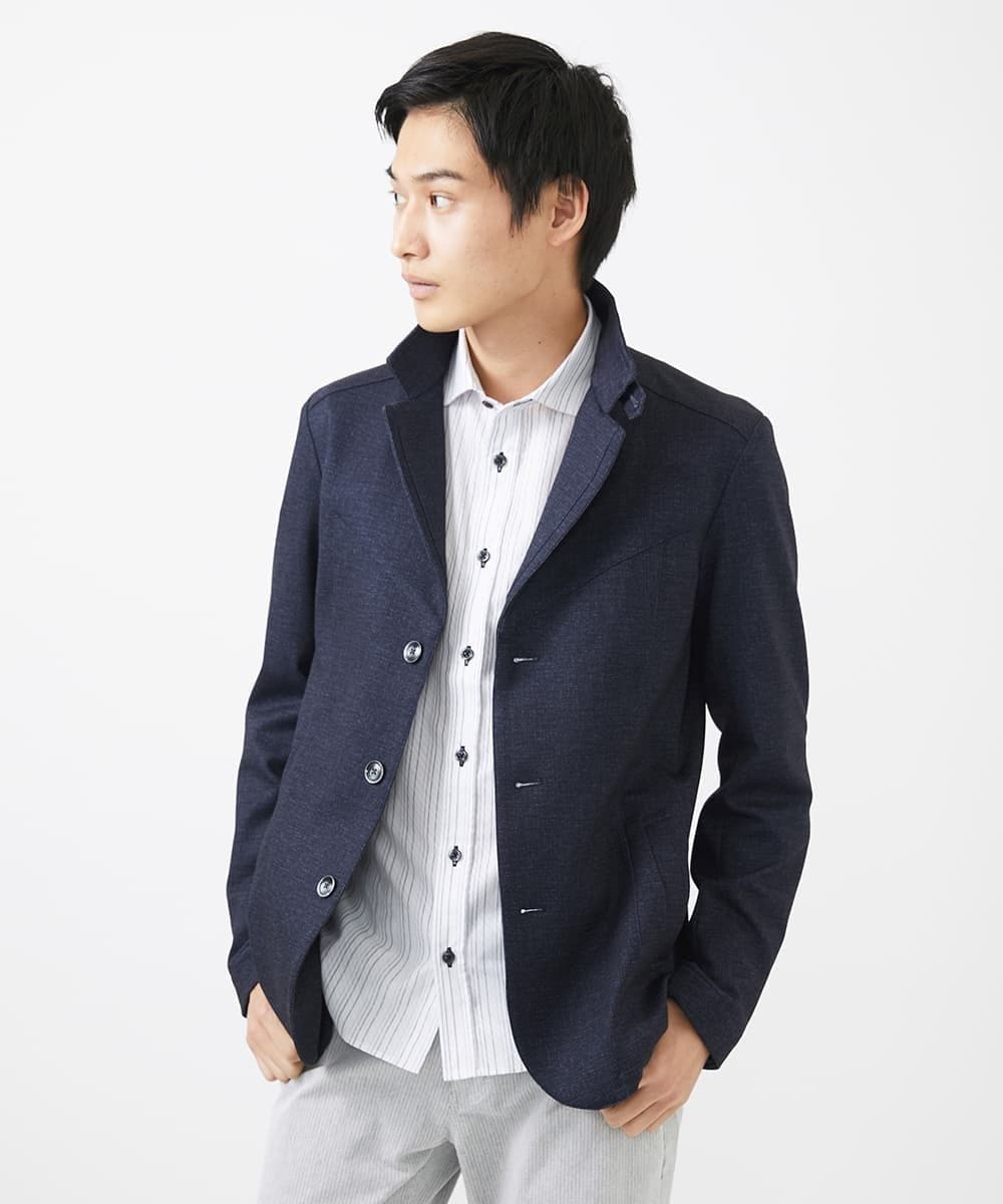 MKDGA56240 MK MICHEL KLEIN HOMME(MKミッシェルクランオム) 【イージーケアジャージ素材使用】コンバーチブルジャケット/TECEASYJERSEY2025 ネイビー(57)
