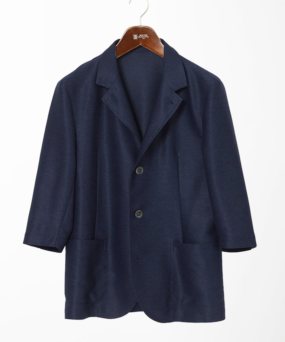 MKDGA59240 MK MICHEL KLEIN HOMME(MKミッシェルクランオム) 【洗える / 快適清涼素材】カラミメッシュ七分袖ジャケット  ネイビー