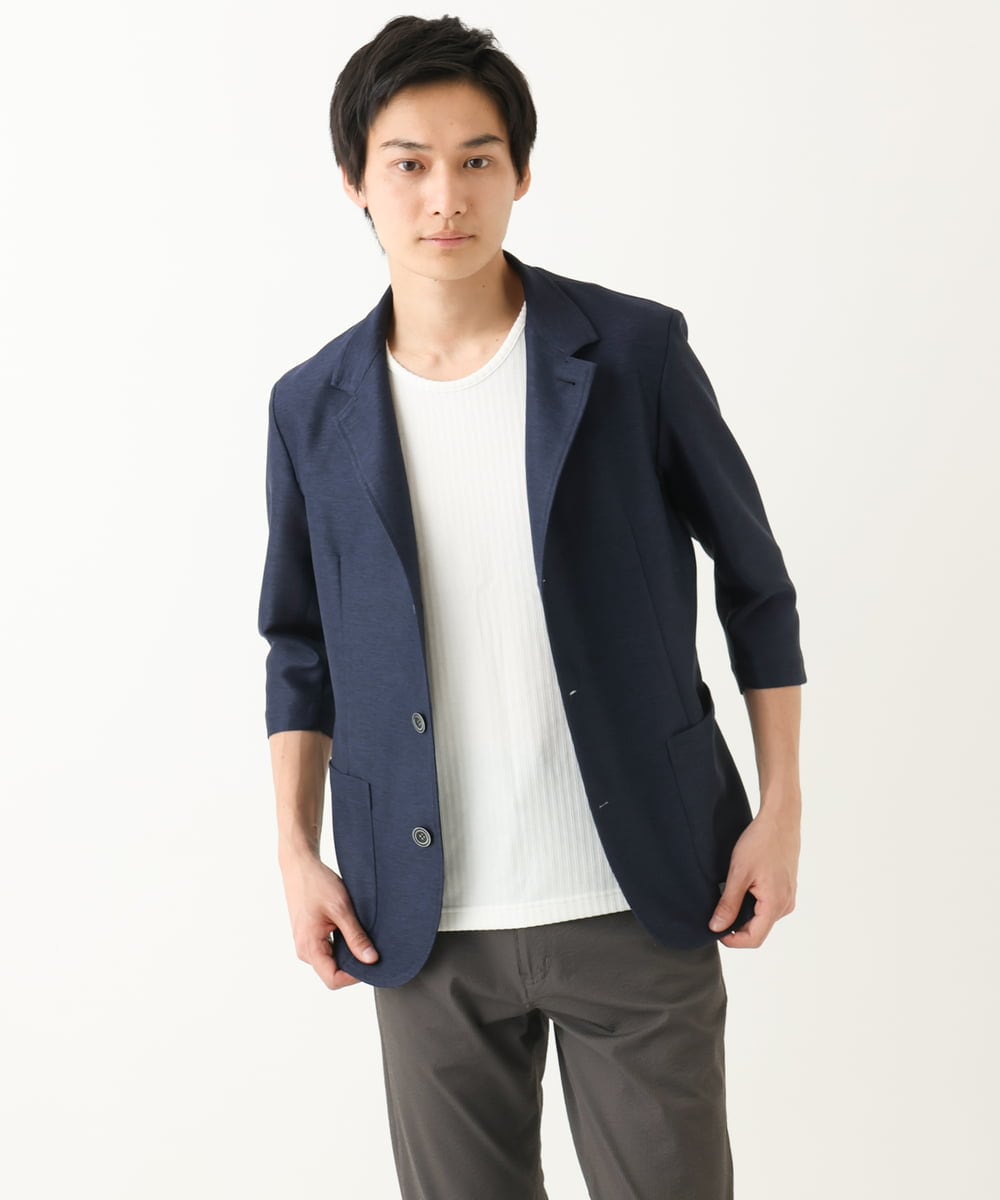 MKDGA59240 MK MICHEL KLEIN HOMME(MKミッシェルクランオム) 七分袖ジャケット カラミメッシュ ネイビー