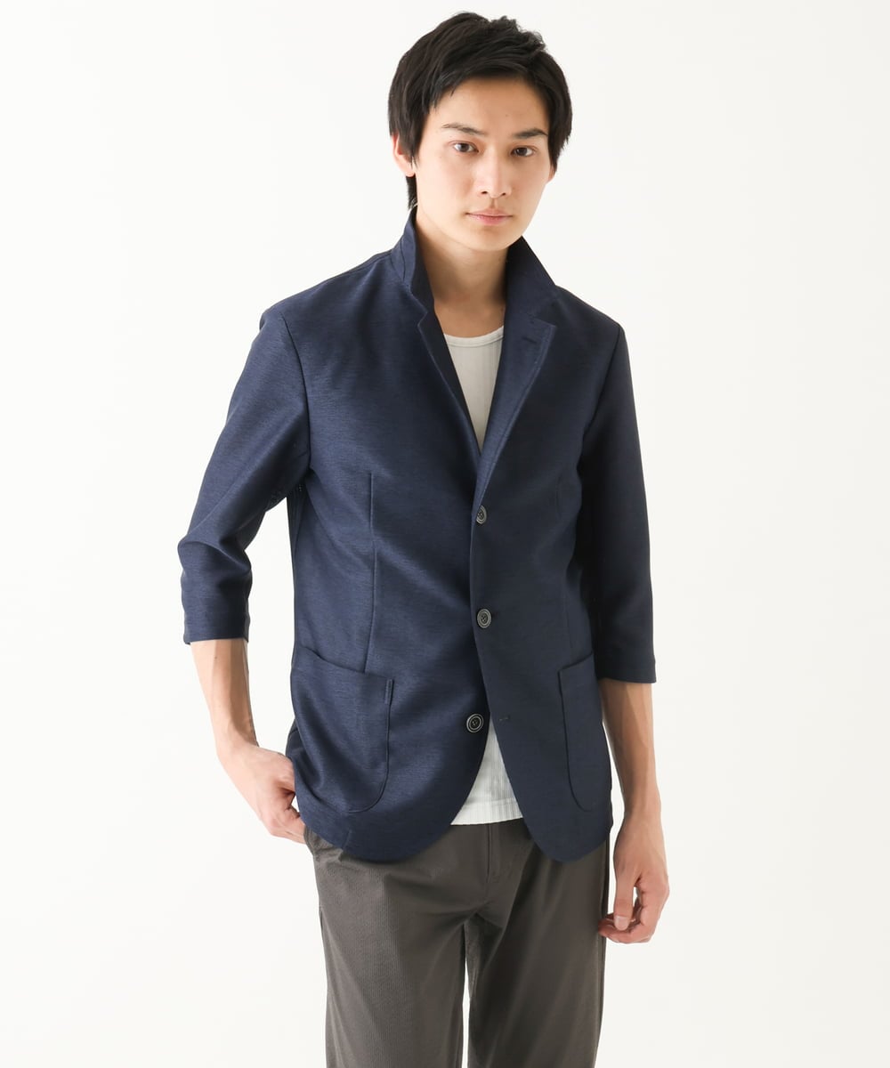 MKDGA59240 MK MICHEL KLEIN HOMME(MKミッシェルクランオム) 七分袖ジャケット カラミメッシュ ネイビー