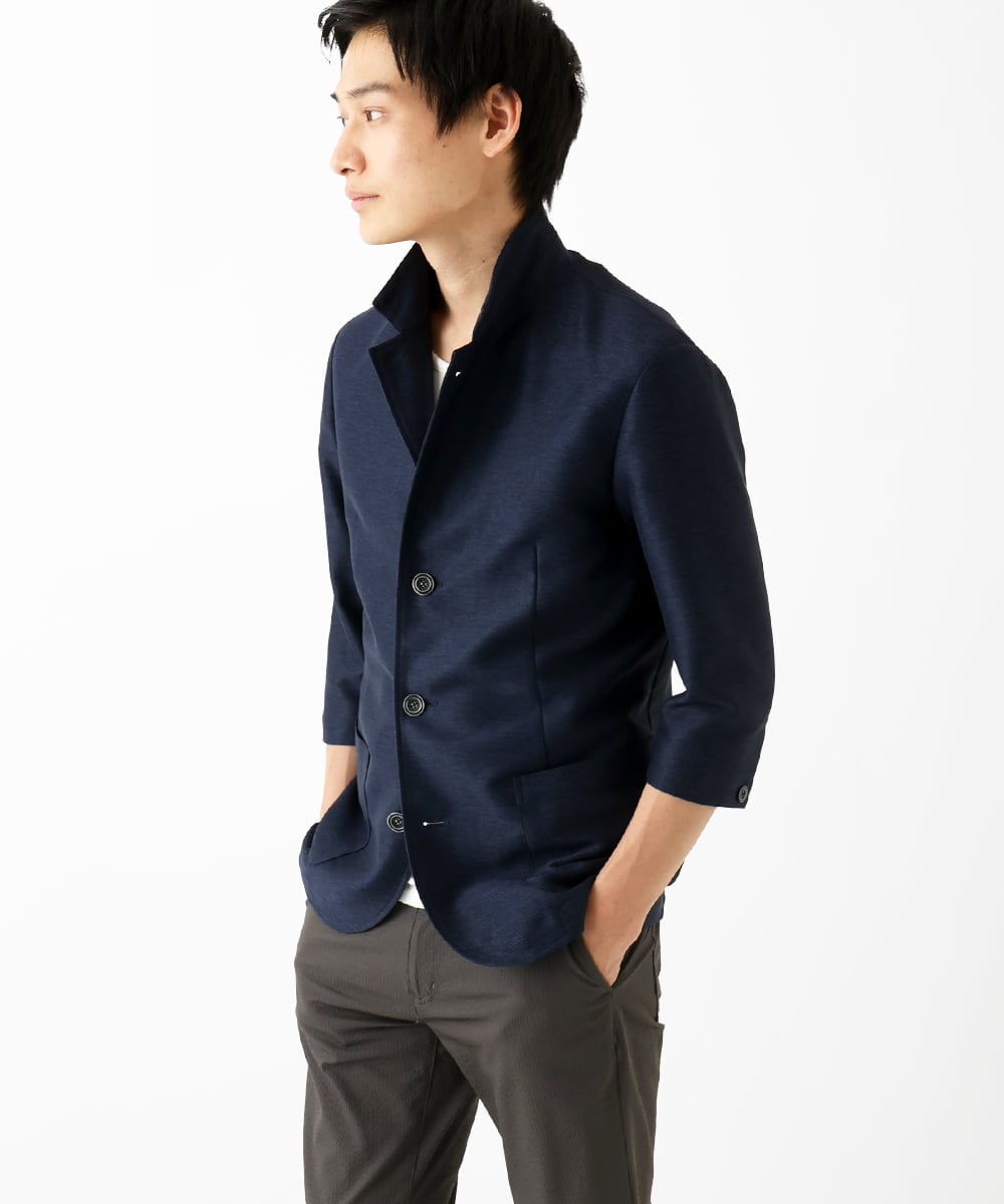 MKDGA59240 MK MICHEL KLEIN HOMME(MKミッシェルクランオム) 七分袖ジャケット カラミメッシュ ネイビー