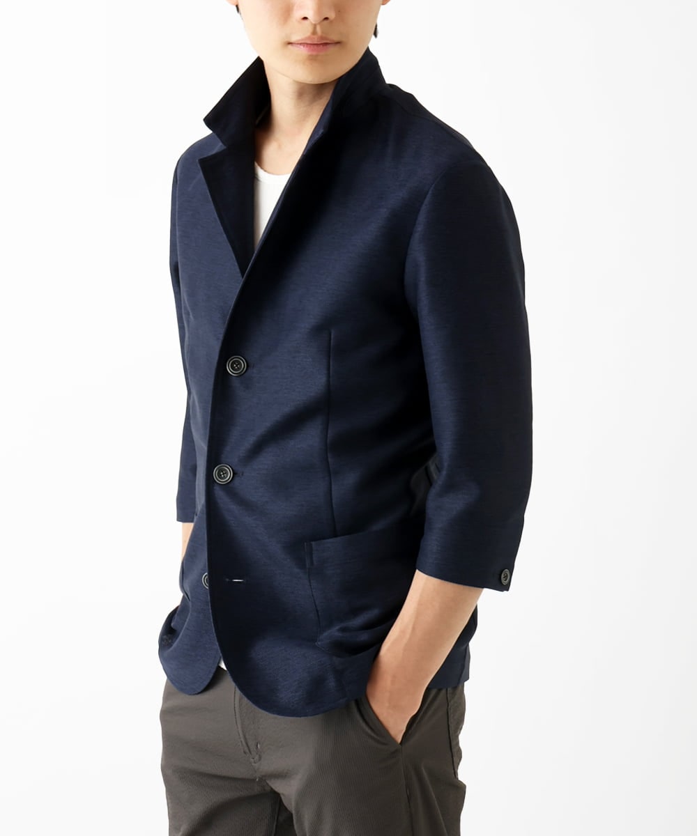 MKDGA59240 MK MICHEL KLEIN HOMME(MKミッシェルクランオム) 七分袖ジャケット カラミメッシュ ネイビー