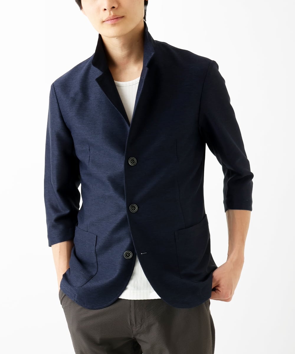 MKDGA59240 MK MICHEL KLEIN HOMME(MKミッシェルクランオム) 七分袖ジャケット カラミメッシュ ネイビー