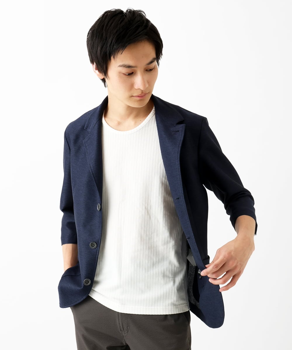 MKDGA59240 MK MICHEL KLEIN HOMME(MKミッシェルクランオム) 七分袖ジャケット カラミメッシュ ネイビー