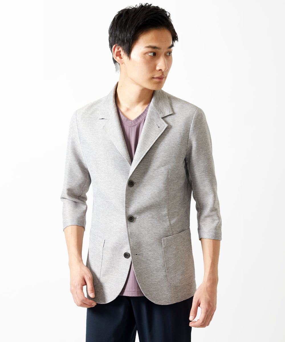 MKDGA59240 MK MICHEL KLEIN HOMME(MKミッシェルクランオム) 七分袖ジャケット カラミメッシュ アイボリー
