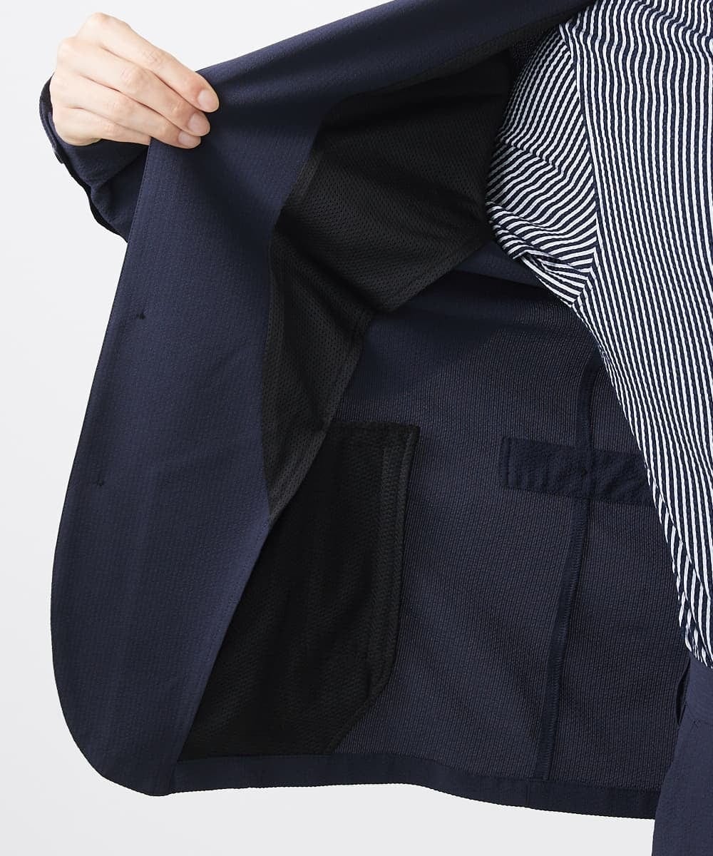 MKDGA63240 MK MICHEL KLEIN HOMME(MKミッシェルクランオム) 【快適着用】コンバーティブルジャケット/エコサッカー ネイビー(57)