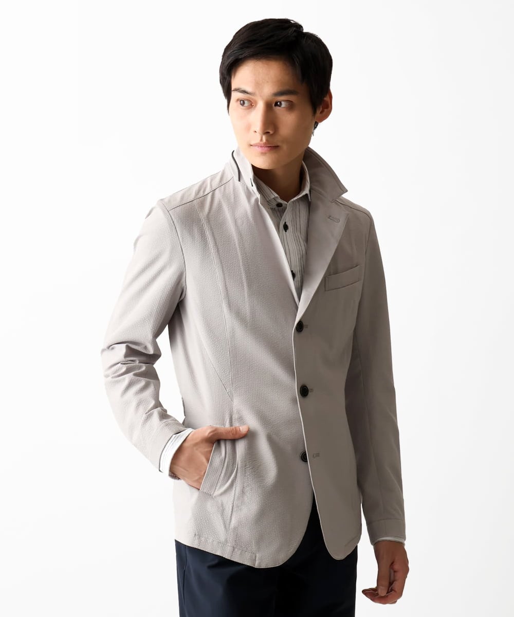 MKDGA63240 MK MICHEL KLEIN HOMME(MKミッシェルクランオム) 【快適着用】コンバーティブルジャケット/エコサッカー アイボリー(80)