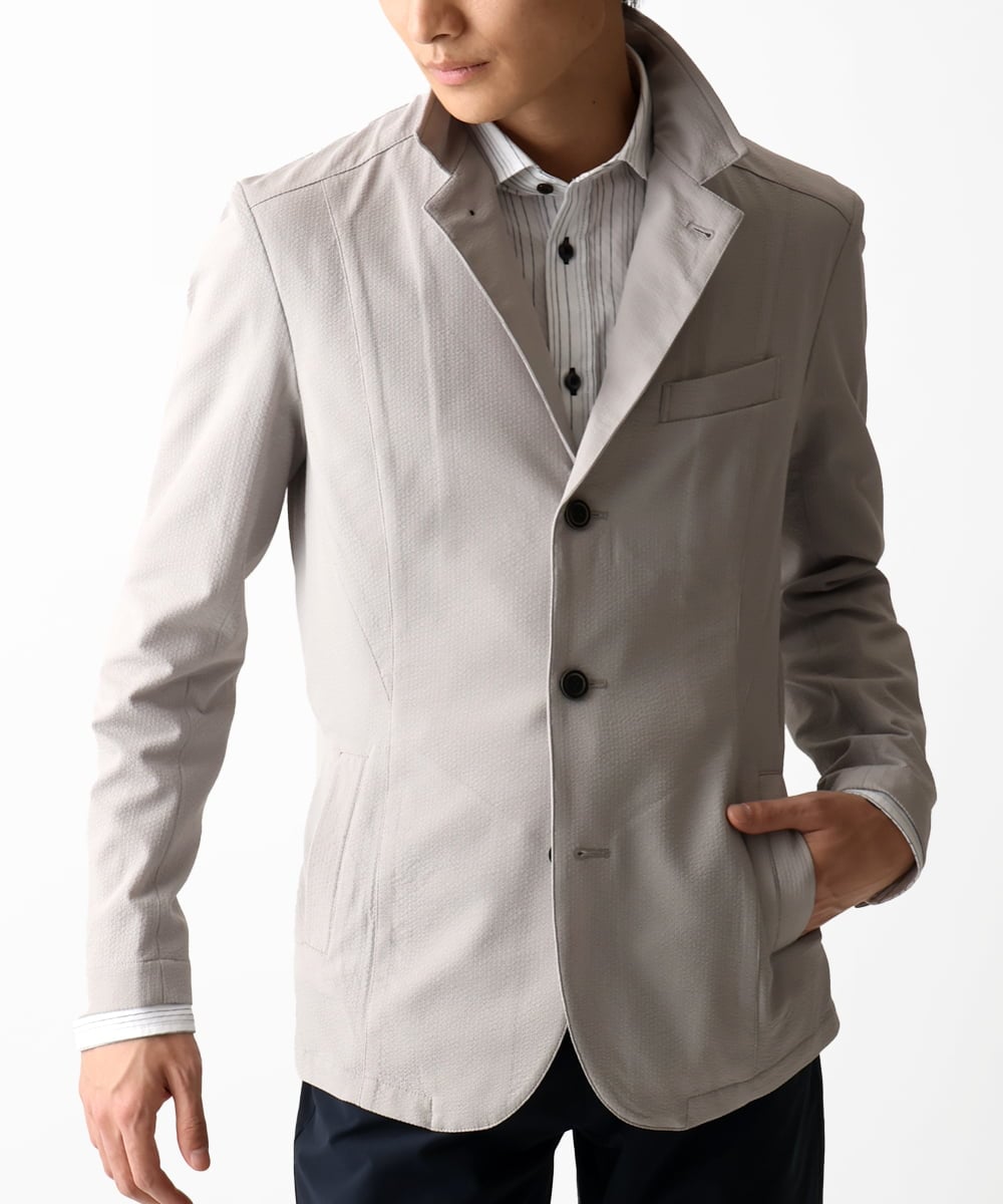 MKDGA63240 MK MICHEL KLEIN HOMME(MKミッシェルクランオム) 【快適着用】コンバーティブルジャケット/エコサッカー アイボリー(80)