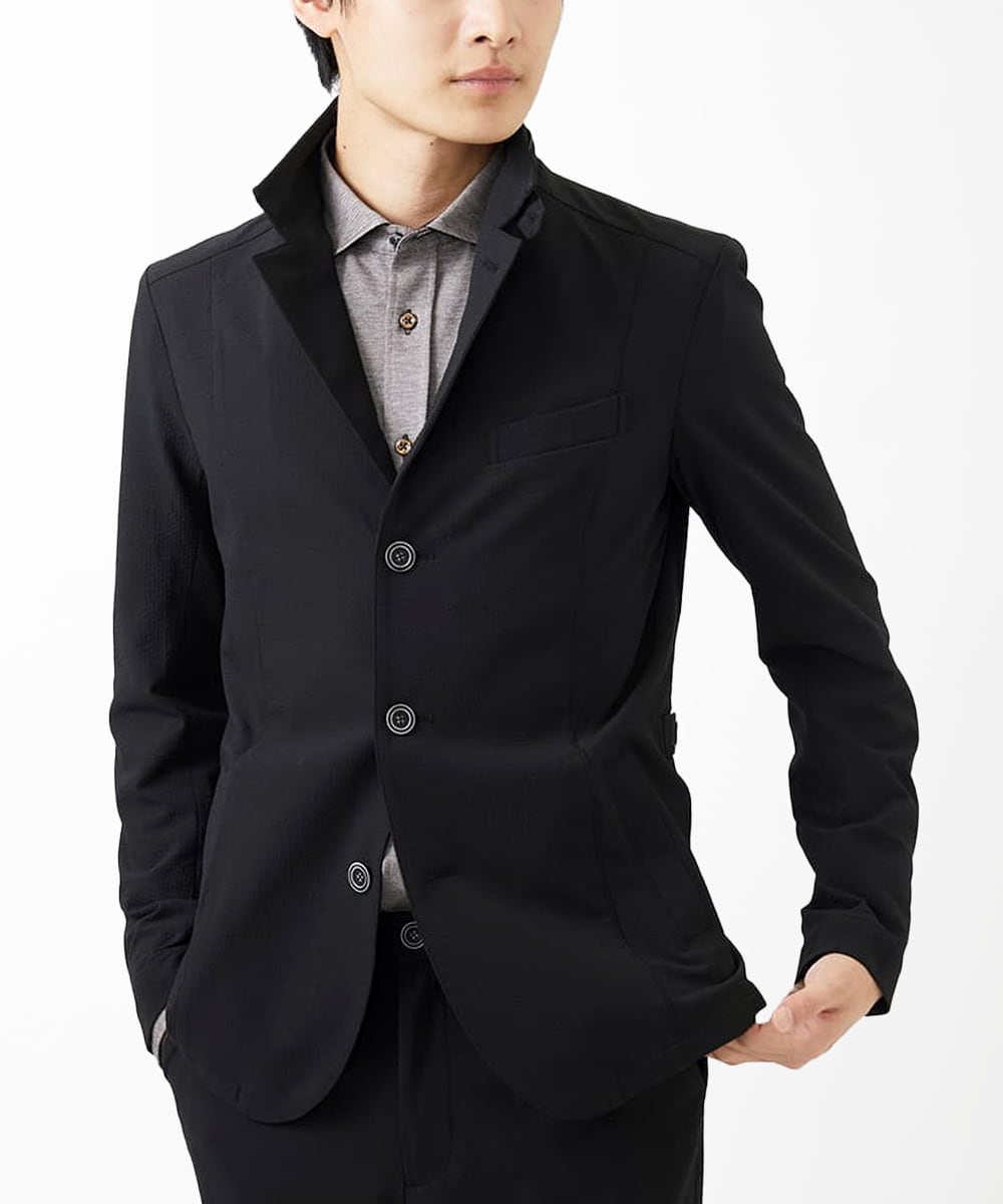 MKDGA63240 MK MICHEL KLEIN HOMME(MKミッシェルクランオム) 【快適着用】コンバーティブルジャケット/エコサッカー ブラック(94)