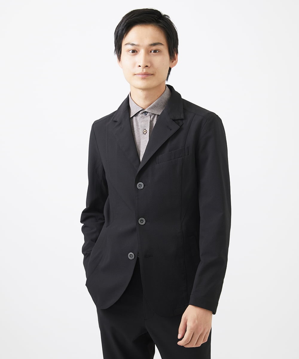 MKDGA63240 MK MICHEL KLEIN HOMME(MKミッシェルクランオム) 【快適着用】コンバーティブルジャケット/エコサッカー ブラック(94)
