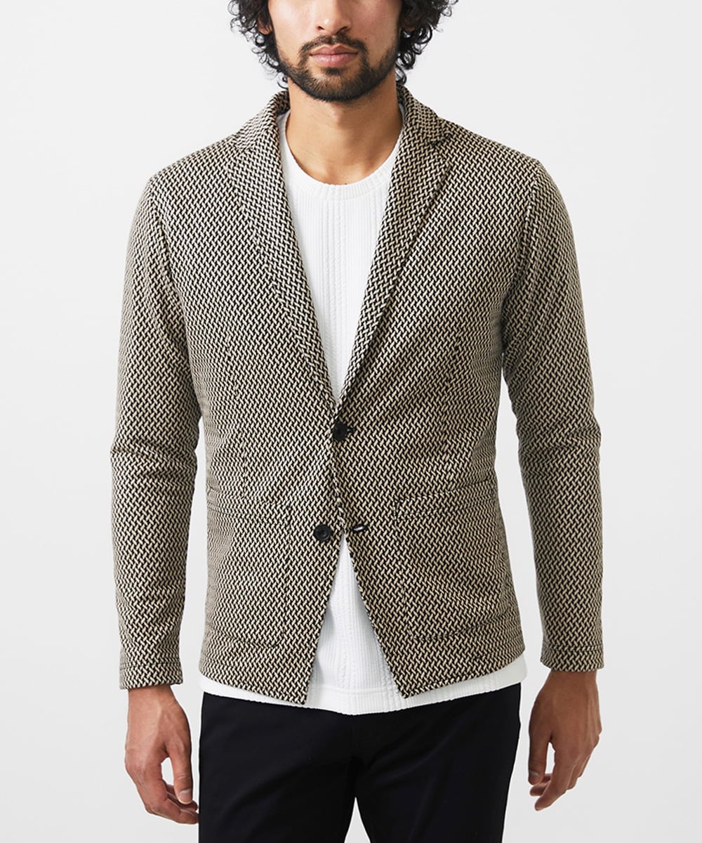 MKDGC09150 MK MICHEL KLEIN HOMME(MKミッシェルクランオム) 【イージーケア】ジャージジャケット/フェザーへリンボン ブラウン（86）