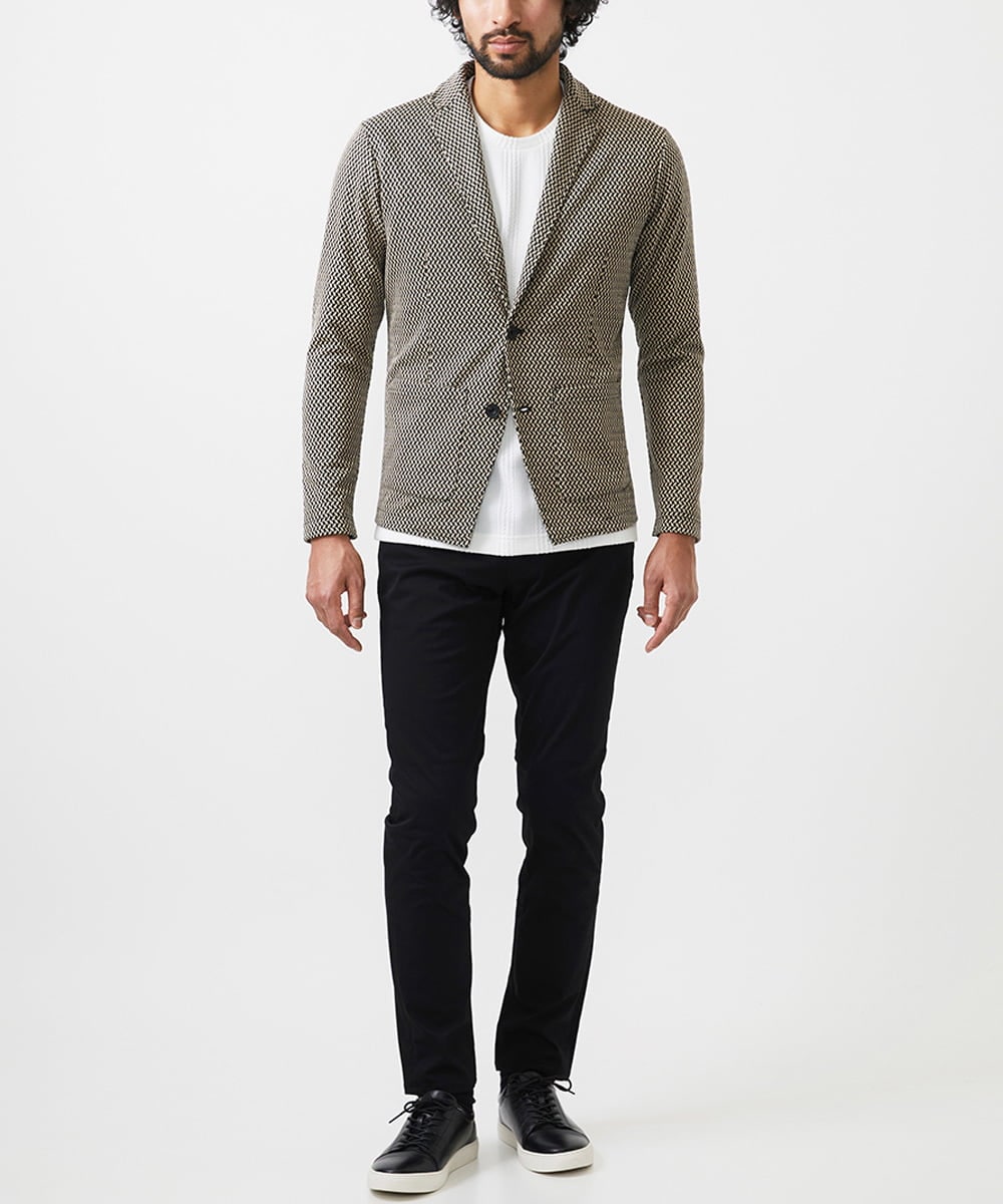 MKDGC09150 MK MICHEL KLEIN HOMME(MKミッシェルクランオム) 【イージーケア】ジャージジャケット/フェザーへリンボン ブラウン（86）