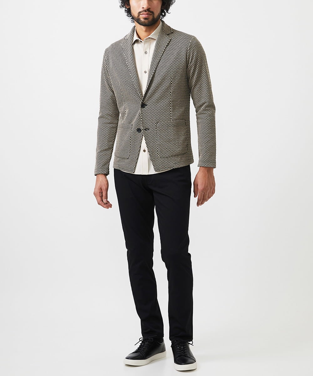 MKDGC09150 MK MICHEL KLEIN HOMME(MKミッシェルクランオム) 【イージーケア】ジャージジャケット/フェザーへリンボン ブラウン（86）