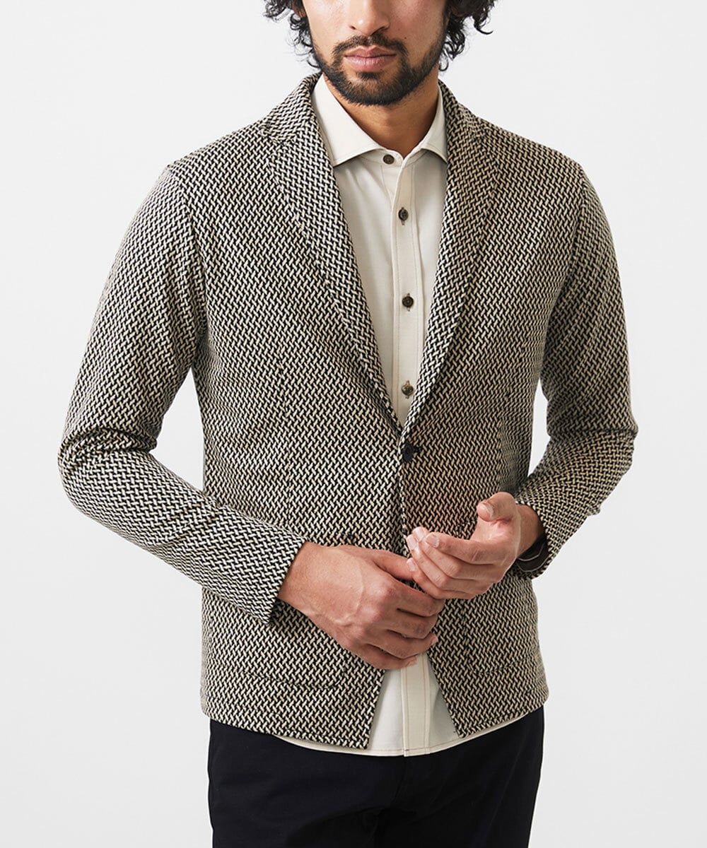 MKDGC09150 MK MICHEL KLEIN HOMME(MKミッシェルクランオム) 【イージーケア】ジャージジャケット/フェザーへリンボン ブラウン（86）
