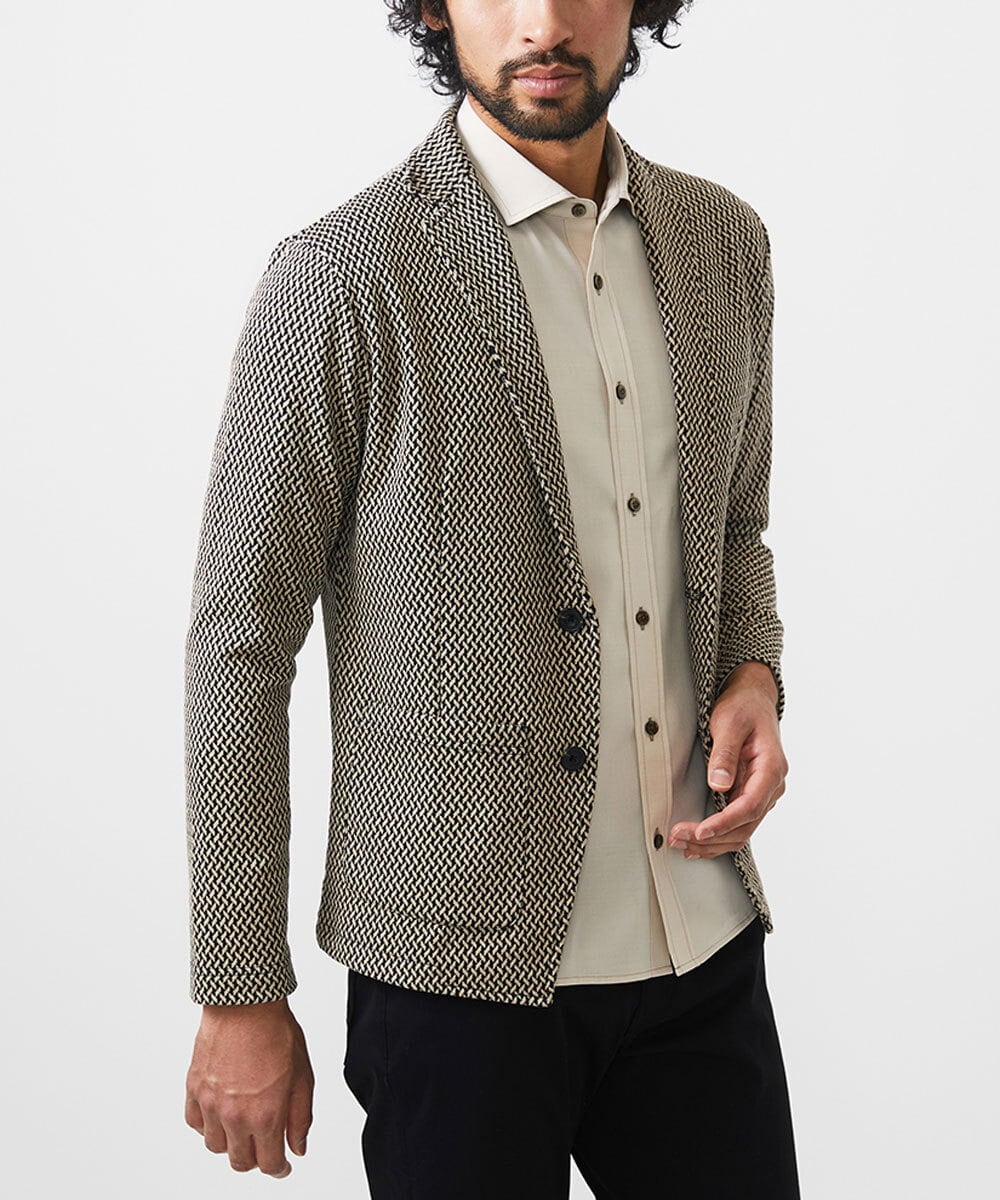 MKDGC09150 MK MICHEL KLEIN HOMME(MKミッシェルクランオム) 【イージーケア】ジャージジャケット/フェザーへリンボン ブラウン（86）