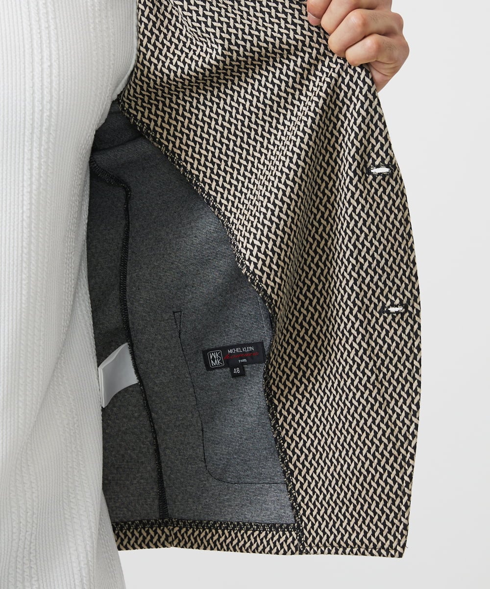 MKDGC09150 MK MICHEL KLEIN HOMME(MKミッシェルクランオム) 【イージーケア】ジャージジャケット/フェザーへリンボン ブラウン（86）