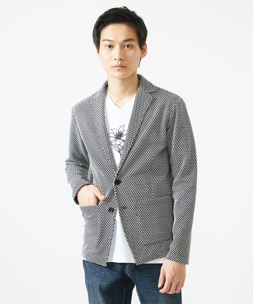 MKDGC09150 MK MICHEL KLEIN HOMME(MKミッシェルクランオム) 【イージーケア】ジャージジャケット/フェザーへリンボン ブラック