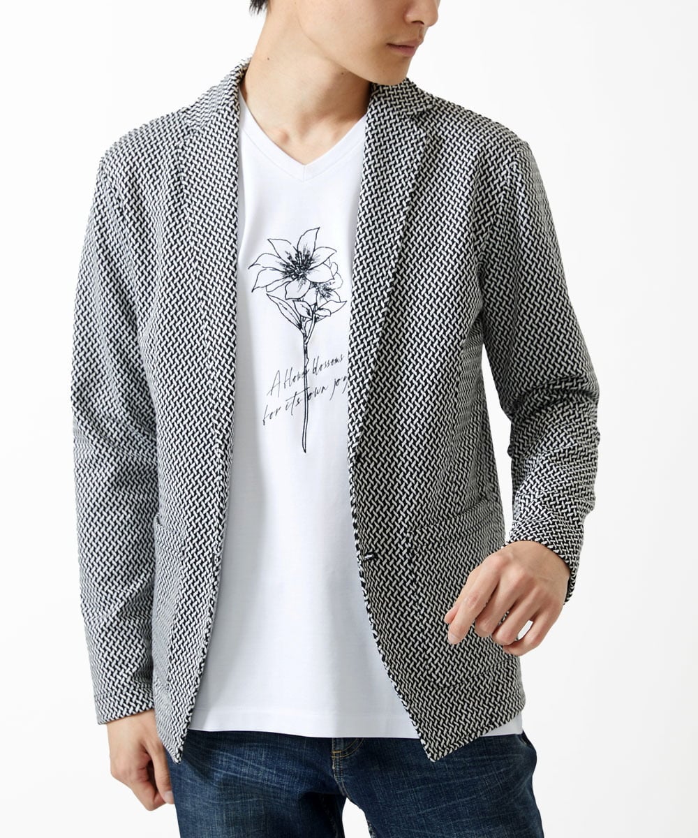 MKDGC09150 MK MICHEL KLEIN HOMME(MKミッシェルクランオム) 【イージーケア】ジャージジャケット/フェザーへリンボン ブラック